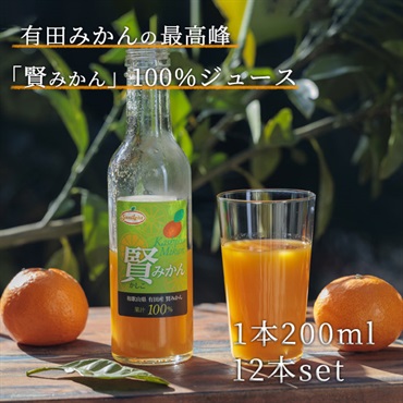 賢みかん（かしこみかん）果汁100％ジュース<1本200ml>(12本セット)
