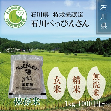 【令和5年度新米】特栽米認定 石川べっぴんさん　保存米 1kg～