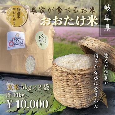 【令和5年度新米】おおたけ米（白米or玄米）計10kg　(玄米5kg×2袋)